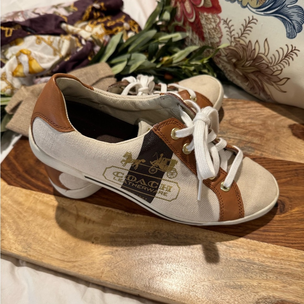 Coach Brown and White Low-Top Sneakers